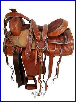 Brown Leather Western Horse Custom Made Roping Saddle Roper Trail Tack 15 16 17