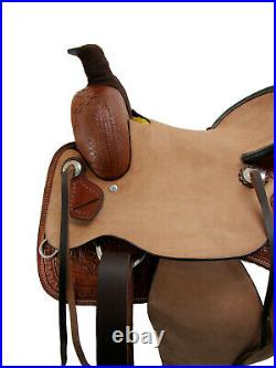 Brown Leather Western Horse Roping Saddle Pleasure Tooled Roper Tack 15 16 17