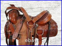 Brown Leather Western Ranch Roping Saddle Pleasure Trail Horse Tack Set 15 16 17