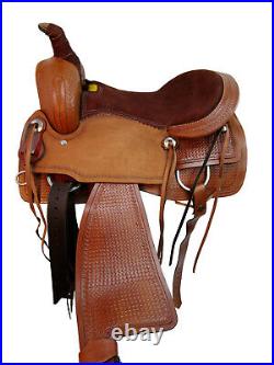 Brown Leather Western Roping Horse Saddle Pleasure Tooled Tack Set 15 16 17 18