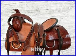 Brown Leather Western Roping Ranch Saddle 15 16 17 18 Tooled Horse Tack Set