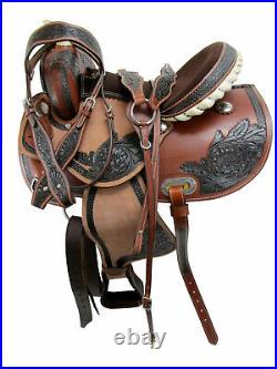 Brown Leather Western Trail Saddle 15 16 Pleasure Horse Floral Tooled Tack Set