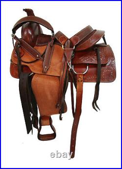Brown Trail Saddle Western Horse Pleasure Tooled Leather Horse Tack 15 16 17 18