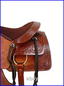 Brown Trail Saddle Western Horse Pleasure Tooled Leather Horse Tack 15 16 17 18