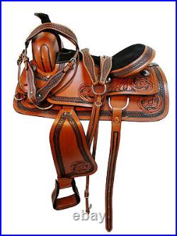 Brown Western Saddle 18 17 16 15 Roping Ranch Horse Pleasure Leather Tack Set