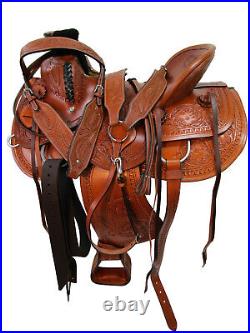 Brown Western Saddle Ranch Roping Roper Horse Pleasure Leather Tack 15 16 17 18