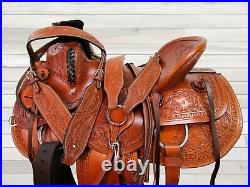 Brown Western Saddle Ranch Roping Roper Horse Pleasure Leather Tack 15 16 17 18