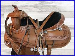 Brown Western Saddle Trail Pleasure Barrel Racing Horse Leather Tack 18 17 16 15