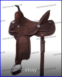 Brown leather western barrel racing horse riding saddle tack set