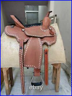 Buck Stitched Western Leather Barrel Rough Out Saddle + Free Matching Set