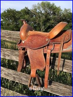 Buffalo Saddlery Custom Made 16 leather western roping trail saddle tooling