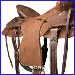 Buffalo Saddlery Hard Seat Oiled Roughout Ranch Roper Style Saddle 16 Inch