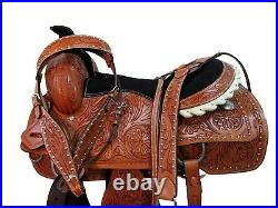 Carved Leather Tooled Floral Trail Roping Studded Roper Horse Western Saddle