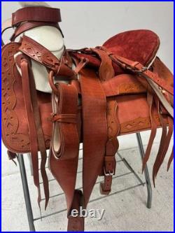 Charro Saddle 15.5 Natural Tan Bordada El Caporal (Set Completo)