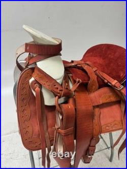 Charro Saddle 15.5 Natural Tan Bordada El Caporal (Set Completo)