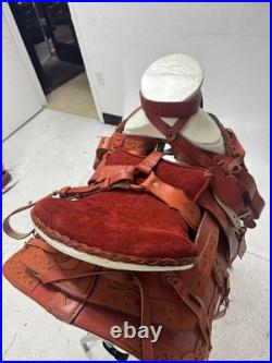 Charro Saddle 15.5 Natural Tan Bordada El Caporal (Set Completo)