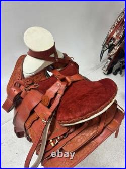 Charro Saddle 15.5 Natural Tan Bordada El Caporal (Set Completo)