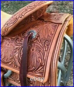 Christmas Gift Western Natural Leather Hand Carved Roper Ranch Saddle With Suede