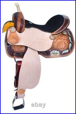 Circle S 14 BARREL STYLE SADDLE with Feather concho design Leaf tooling Leather