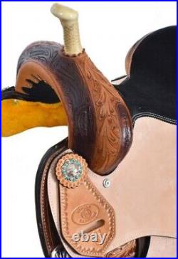 Circle S 14 BARREL STYLE SADDLE with Feather concho design Leaf tooling Leather