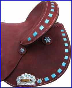 Circle S Barrel Style Saddle with turquoise buckstitch trim. 15, 16