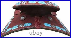 Circle S Barrel Style Saddle with turquoise leather laced arrow trim 15, 16