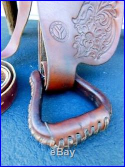 Circle Y 15 Barrel Racing Saddle Hand Tooled Leather Shiner Texas Concho