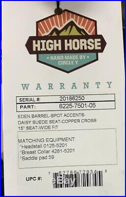 Circle Y High Horse Eden Barrel Saddle 15in New with Tags