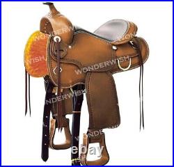Classic Brown Design Western Leather Barrel Horse Saddle Set Sizes 10-18