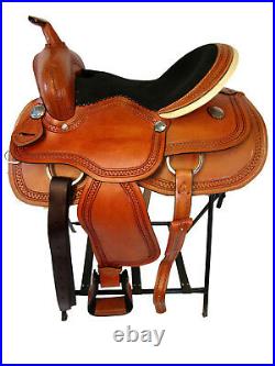 Classic Western Cowboy Leather Horse Saddle Stamped 15 16 Suede Black Seat