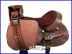 Comfortable Trail Saddle Western Horse Pleasure Tooled Leather Tack 15 16 17 18