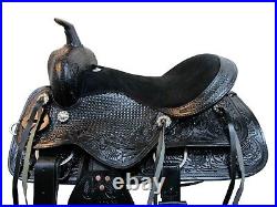 Comfortable Western Saddle Horse Trail 15 16 17 18 Tooled Leather Black Tack Set