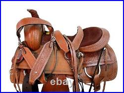 Comfortable Western Trail Saddle Horse Pleasure Tooled Leather Tack 15 16 17 18