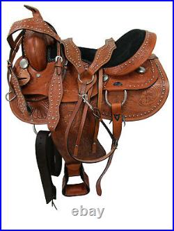 Comfortable Western Trail Saddle Used Pleasure Tooled Leather Tack 15 16 17 18