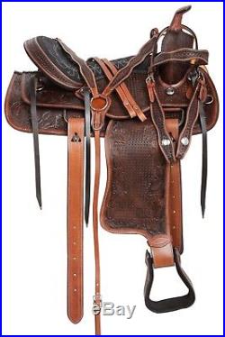 Comfy Deep Seat Western Horse Pleasure Trail Leather Saddle Tack Set 15 16