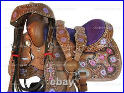 Comfy Trail Kids Saddle Western Pleasure Youth Purple Tooled Leather 10 12 13