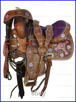 Comfy Trail Kids Saddle Western Pleasure Youth Purple Tooled Leather 10 12 13