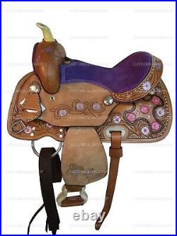 Comfy Trail Kids Saddle Western Pleasure Youth Purple Tooled Leather 10 12 13