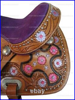 Comfy Trail Kids Saddle Western Pleasure Youth Purple Tooled Leather 10 12 13