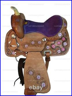 Comfy Trail Kids Saddle Western Pleasure Youth Purple Tooled Leather 10 12 13