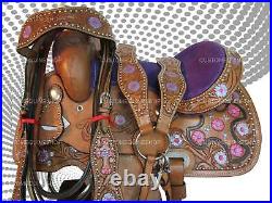 Comfy Trail Kids Saddle Western Pleasure Youth Purple Tooled Leather 10 12 13