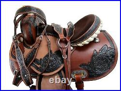 Comfy Trail Saddle Western Horse Pleasure Floral Tooled Leather Tack Set 15 16