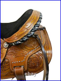 Comfy Trail Saddle Western Horse Pleasure Floral Tooled Leather Tack Set 15 16
