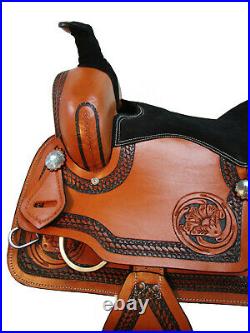 Comfy Trail Saddle Western Horse Pleasure Tooled Leather Tack Set 15 16 17 18