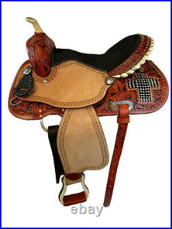 Comfy Trail Saddle Western Horse Tooled Leather Cross Gemstone Tack Set 15 16