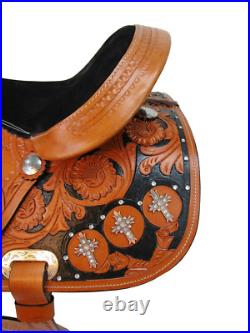 Comfy Trail Western Saddle Show Pleasure Tooled Leather Horse Tack Set 15 16 17