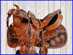 Comfy Trail Western Saddle Show Pleasure Tooled Leather Horse Tack Set 15 16 17