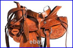 Comfytack Premium Western Leather Horse Saddle Hand-Tooled Floral Design