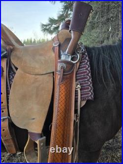 Cowboy Mounted Shooting Rifle Or Shot Gun Leather Saddle SCABBARD. Made In USA