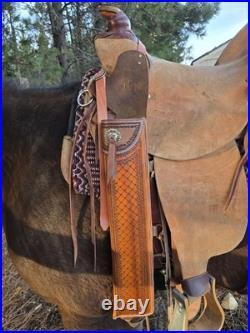 Cowboy Mounted Shooting Rifle Or Shot Gun Leather Saddle SCABBARD. Made In USA